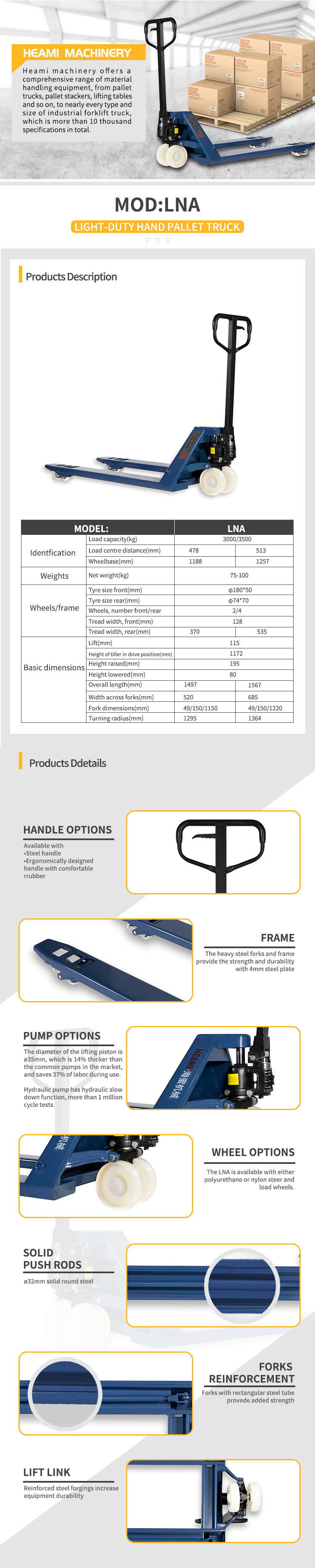 3000/3500KGS  Manual Pallet Truck-LNA